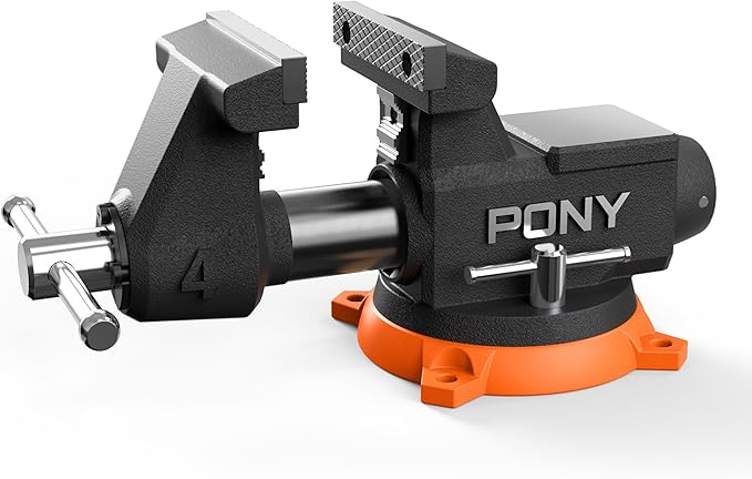 PONY 4 Inch Heavy Duty Bench Vise 4400LBS Clamping Force, Pro Workshop Workbench Vise with 360-Degree Rotatable Base and Anvil, 4-Inch Jaw Opening and Width for Woodworking, Drilling, Pipe Cutting