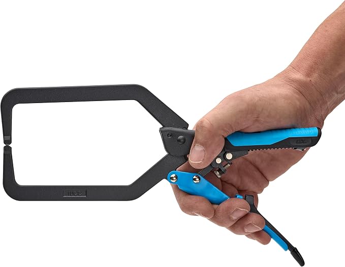 OX Auto Adjust 10-Inch Long Reach C Clamp Locking Pliers - Vise Grip Style Welding Clamp for Woodworking & Metalworking - Professional Grade Face Clamp with Rubber Grip Handle