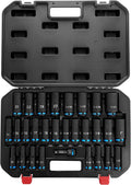 BLACK CANYON 29-Piece 1/2" Drive Deep Impact Socket Set, SAE & Metric 6-Point Sockets, Cr-Mo Impact Grade Steel, Includes 3" Extension Bar, Storage Case for Auto, Truck & Industrial Repair