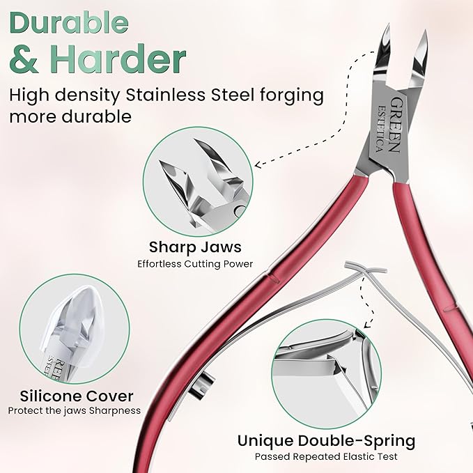Professional Cuticle Trimmer Nail Cuticle Cutter Stainless Steel Cuticle Nippers with Sharp Blades of Cuticle Remover Clippers Manicure Tools Double Spring for Nail Care Pedicure Nail Tools (Red)