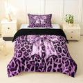 Feelyou Leopard Print Kids Comforter Set Toddler Size Purple Cheetah Print Bedding Set Bowknot Duvet Quilt for Kids Boys Girls Bedroom Decor Microfiber Ultra Soft Breathable