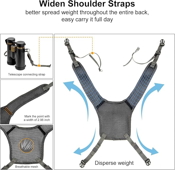 Binocular Harness Chest Pack: Bino Case, Magnetic Lid, Rain Cover | Silent one-hand access, water-resistant fabric, MOLLE webbing for hunting, birdwatching and hiking