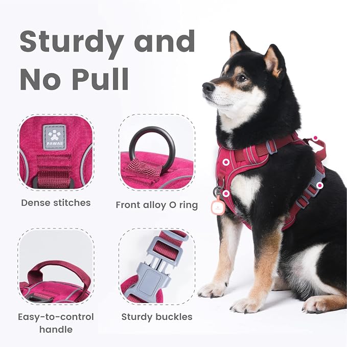 Pawaii Dog Harness for Large Dogs, No Choke Dog Harness, Adjustable Soft Padded Pet Vest with Easy Control Handle and Anti-lost Digital ID Tag