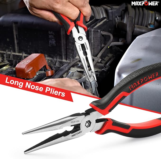 MAXPOWER 4-Piece Pliers Set: 8" Lineman, Diagonal Cutters, Needle Nose, 10" Water Pump Plier
