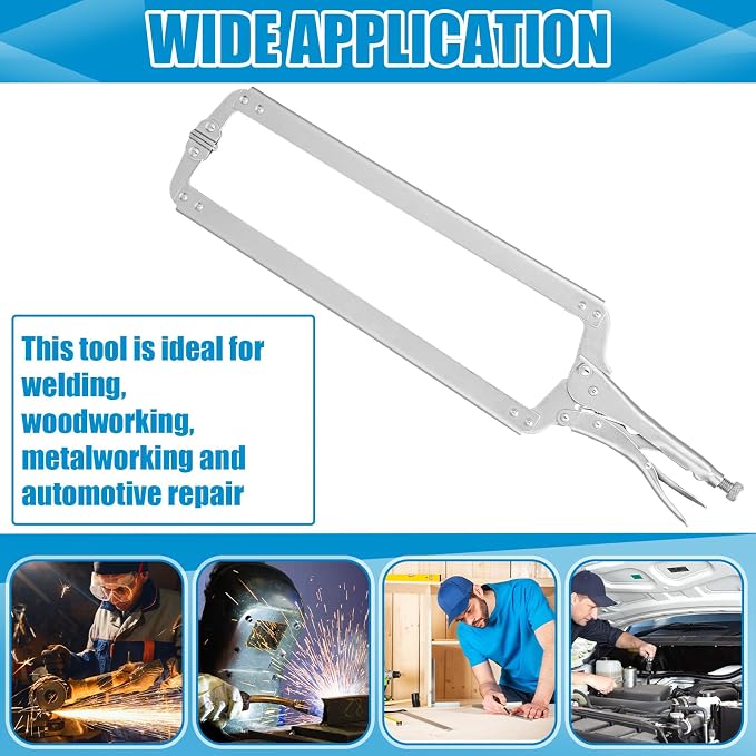 Yexiya 2 Pcs 24 Inch C Clamps Locking Pliers Welding Table Clamps Heavy Duty Locking Pliers Large Opening Adjustable with Grip Swivel Pads Alloy Steel for Woodworking Repair Home Auto Workshop