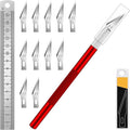 DIYSELF Craft Knife with 10 Extra #11 Blades, Precision Hobby Knife Set with Steel Ruler, Exacto Knife for Crafting, Polymer Clay, Pottery, Paper, Vinyl, Stencil & Model Making (Red)
