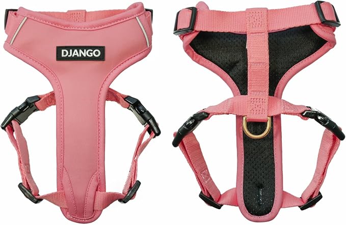 Adventure Dog Harness - Stylish, and Durable Large Dog Harness for Outdoor Adventures and Everyday Wear - Quartz Pink Neoprene Adjustable Harness for Dogs with Reflective Piping, Brass D-Ring