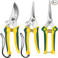 EWPJDK 3-Pack Stainless Steel Pruning Shears, Pruning Snips and Clippers for Gardening, Scissors Tools (Yellow)
