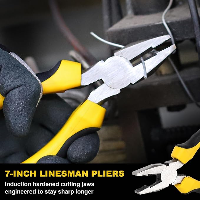 TOPLINE 8-Piece Pliers and Wrench Set with Rolling Pouch | 12”, 10”, 8” Groove Joint, 8” Adjustable Wrench, 7” Linesman, 6” Slip Joint, Long Nose, Diagonal Pliers for Home Repair