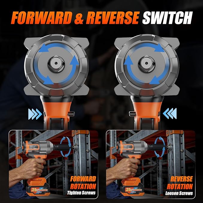 Protmex 1107Ft-lbs(1500N.m) Cordless Impact Wrench, 1/2" Brushless Impact Driver, High Torque Impact Gun with 21V 2x4.0Ah Battery, Power Motor Variable Speeds for Car/Mower/Pickup Truck