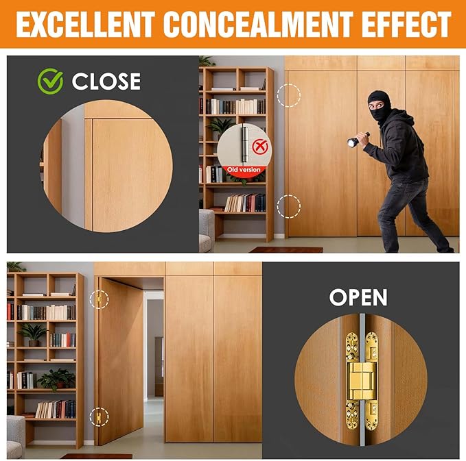 9.7" Hidden Door Hinge/Concealed Hinges,Invisible Hinges,Invisible Door Silent 180 Degree Swing Hinge 3-Way Adjustable Butt 9.7 x 3.3 x 1inch (Golden, 9.7 inches)