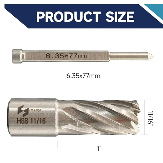 Pro Edge 1-Piece 11/16" Cutting Diameter 1" Cutting Depth Annular Cutter, M2AL HSS Mag Drill Bit with Pilot Pin 3/4" Weldon Shank, for Magnetic Drill Press Steel Plate, Aluminum, Copper