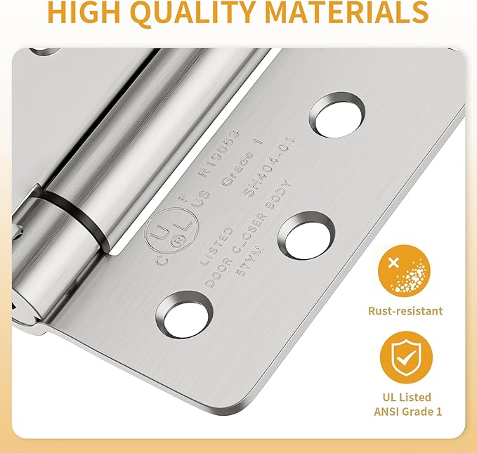 Luxbaro 2 Pack Self Closing Door Hinges, 4 Inch Spring Loaded Hinges for Doors, Adjustable Tension for Garage, Front Door, Back Door, for Left and Right Hand Door, 1/4'' Radius Corners, UL Listed