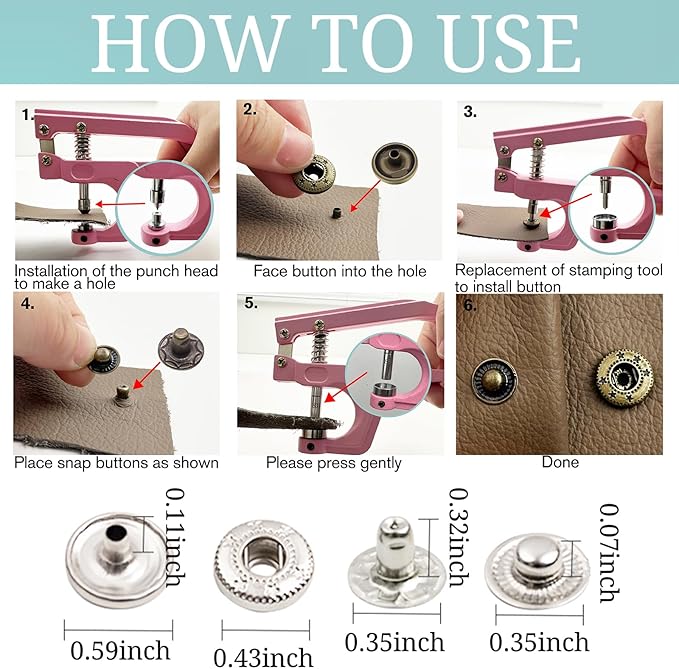 NXTOV 50 Sets Metal Snap Buttons with Pliers, 15mm Leather Snap Fasteners Kit with 5 Pieces Fixing Tools, 6 Colors Craft Snaps for Clothes, Windbreaker, Shirts, Jacket, Backpacks, Wallet,Bags