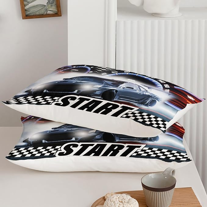 Axolotl Race Car Comforter Set King Size,Extreme Sports Bedding for Boys Teens Kids Girls Room Decor,Checkered Flag Bedding,Cool Speed Car Quilt Bed Set with 1 Comforter 2 Pillowcases