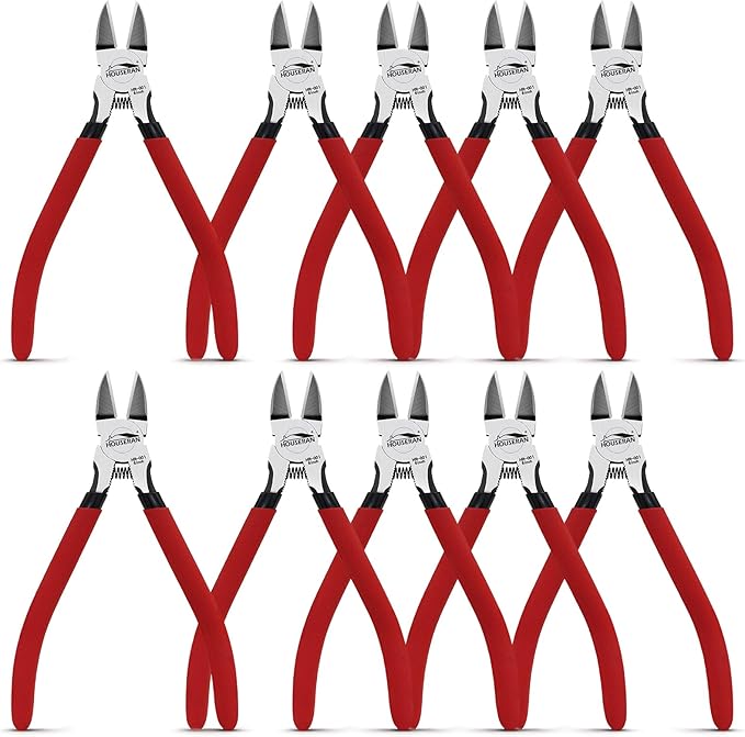 Wire Cutters 10 PACK, 6 inch, Side Cutters, Flush Cut Pliers | Spring Loaded Cutting Pliers with Non-slip Red Handle, Wire Cutters Heavy Duty for Jewelry Making, Crafts, Zip Tie