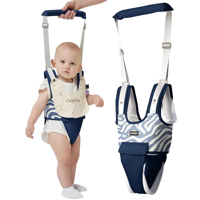Baby Walking Harness - Handheld Toddler Walker Helper with Detachable Crotch, Adjustable Traction Strap, Breathable Fabric, Infant Walking Assistant Belt with for 9-24 Months (Blue)