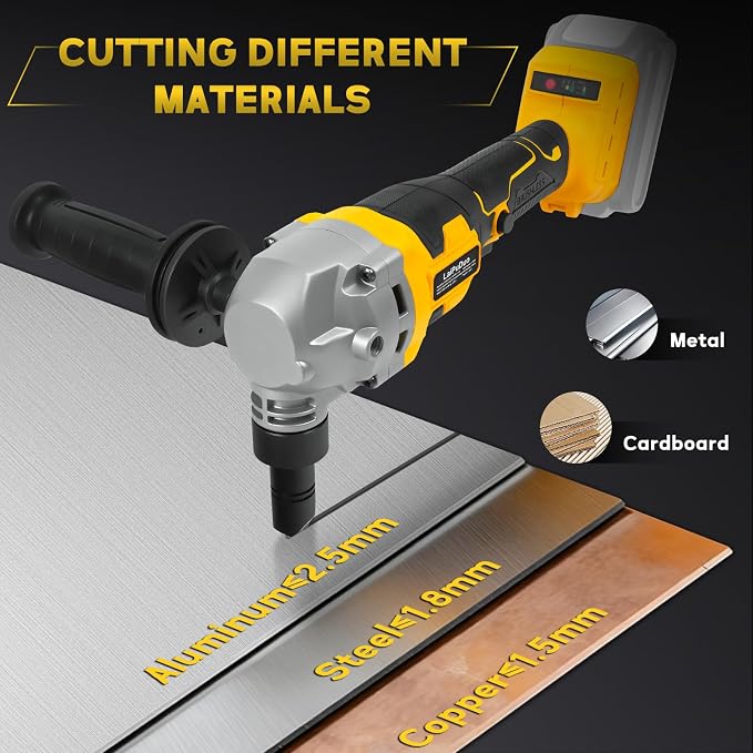Cordless Metal Nibbler for DeWalt 20V Battery, Brushless Nibbler Metal Cutter with 3 Speed, Electric Nibbler Steel Cutter for Stainless Steel, Aluminium, 30000RPM, Dusty Bags, 2 Blades(No battery)
