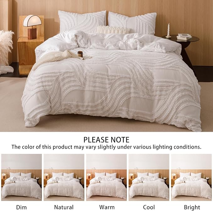 Nttopship Ivory Full Comforter Set - 7 Pieces Bed in a Bag, Premium Comforters Full Size Bed Set Tufted Shabby Chic Bedding Comforter Set with Flat Sheet, Fitted Sheet and Pillowcases,White