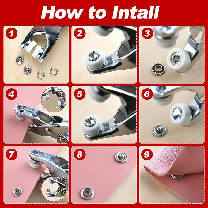LEONTOOL Grommet Eyelet Pliers Kit 200 Sets Fabric Snaps Clothing Snaps Fasteners Kit 10mm Metal Snaps Buttons with Fastener Pliers Press Tool and Storage Box for Fabric Leather Belt Shoes Clothes