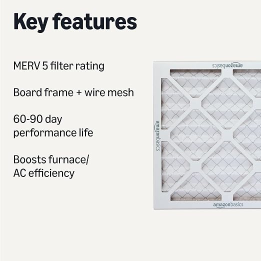 Amazon Basics MERV 5 AC Furnace Air Filter, 14x14x1 inches, 6-Pack (Actual size: 13.75" x 13.75" x 0.75")