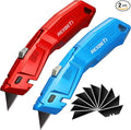 REXBETI 2 Pack Utility Knife with Extra Blades, 2 Color Retractable Blade Heavy Duty Box Cutter for Cartons，Cardboard and Boxes，Extra 10 Blades Included