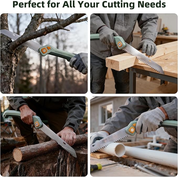 PrunePro Folding Hand Saw 9.5 Inch SK5 Blade for Tree Trimming Gardening Camping | 3 Adjustable Cutting Angles | Sharp Triple-Cut Blade | Ergonomic Non-Slip Grip | Foldable Pruning Wood Cutting Saw