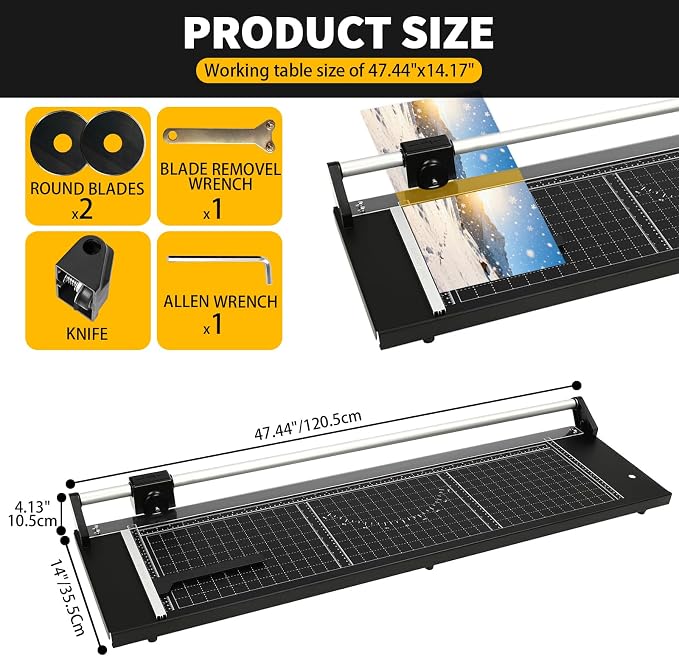 36 Inch Manual Precision Rotary Paper Trimmer,Heavy Duty Rolling Cutter Tool,Professional Rolling Trimmer for Cutting Photo Paper,Card Stock,Office Paper