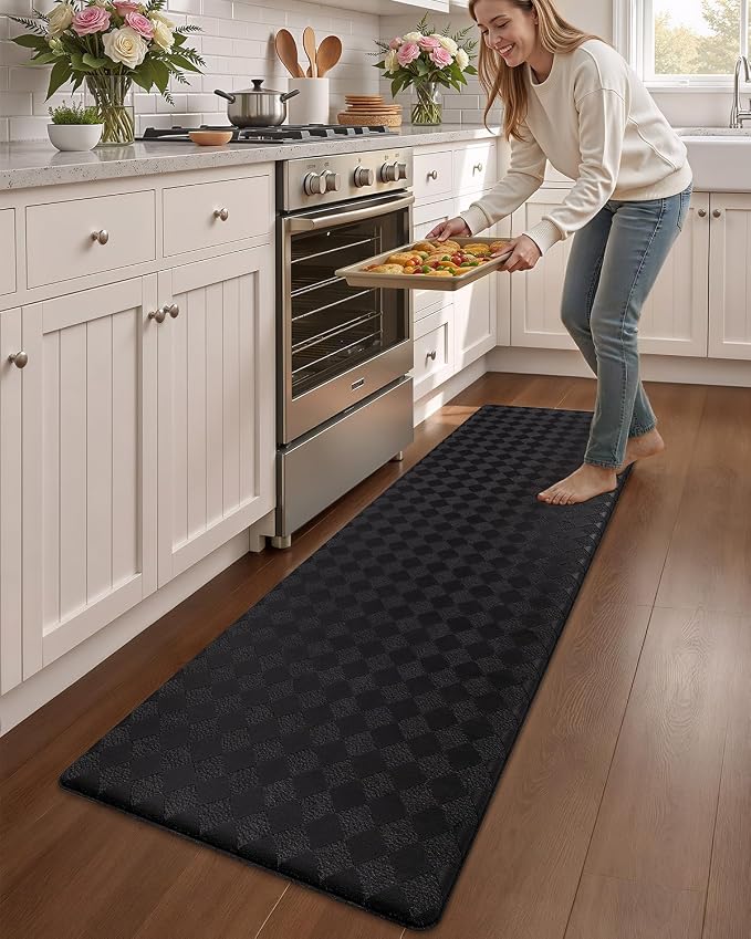 Color&Geometry Anti Fatigue Cushioned Kitchen Floor Mats,17"X71",Long Runner Rug Non Slip Waterproof,Memory Foam Padded Standing Mat for Front Sink,Black