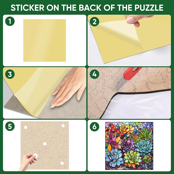 Delobi Stained Glass Puzzles for Adults 500 Pieces Succulent Wooden Puzzles, Unique Challenging Jigsaw Puzzles Gift for Friends Family Game Medium Size 15.9'' x15.9''