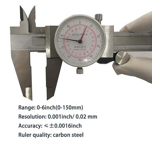 0-6 Inch/150mm Dial Caliper Dual Reading Scale, MFQNENLK 4-Way Measurement Calipers, Inch/Metric SAE Standard, 0.001”/ 0.02 mm Accuracy Shockproof Measuring Tool (Dial Caliper 0-6"/150mm Range)