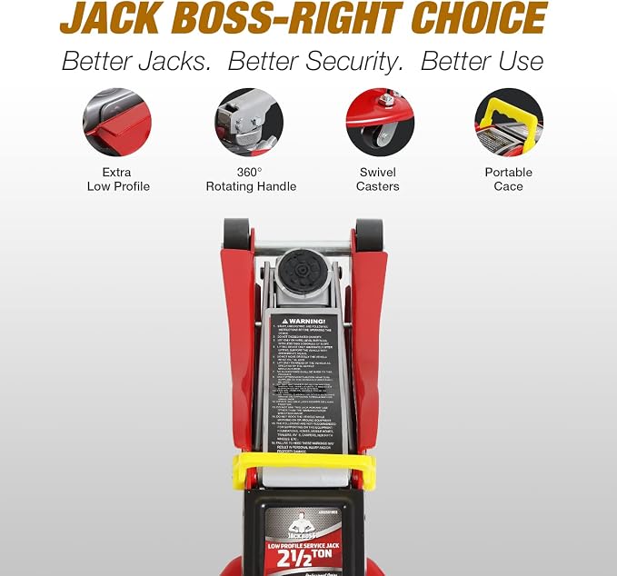 Jack Boss Floor Jack 2.5 Ton (5500 LBs) Hydraulic Low Profile Trolley Car Jack with Portable Storage Case, Lifting Range 3.5" to 14", Fit Use for Automotive Sedans, Red