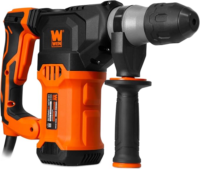 WEN 12-Amp 1-3/16-Inch Variable Speed SDS Plus Corded Rotary Hammer Kit with Case, Chisels, and Drill Bits (RH1042)
