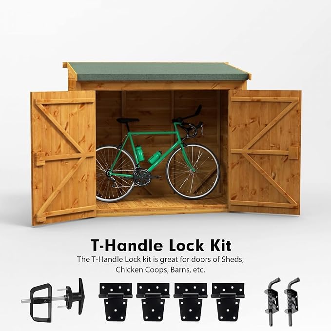 BTEOBFY Double Door Shed Hardware Kit - Complete with Latches, Hinges, and T-Handle Lock - Includes Window and Door/Window Hinge Set, for Gates, playrooms