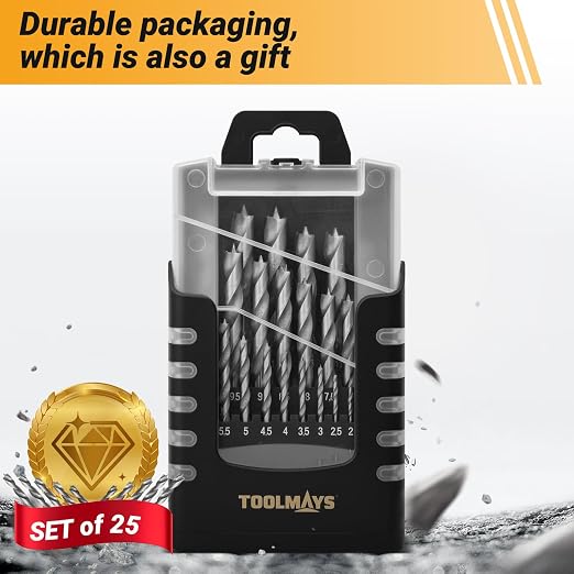 25pcs Wood Drill Bit Set 1-13 mm Hss-G Brad Point Wood Drill Bit Sets for Hardwood, Softwood, Plywood, MDF and Chipboard