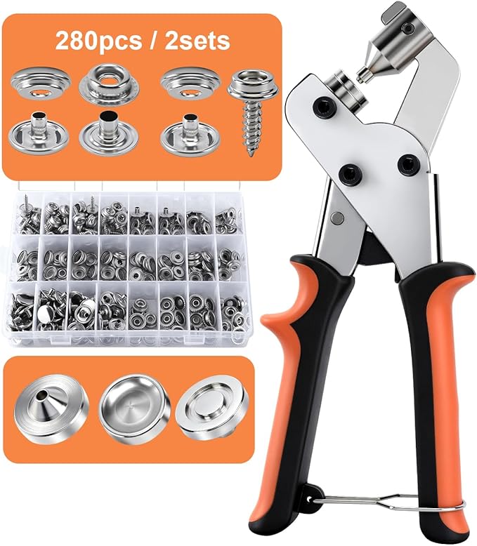 UCEC Snap Fastener Tool & Heavy Duty Snap Fastener Kit with 280 pcs 15mm Boat Cover Snaps, Professional Snaps Installation Tool for Boat Covers, Tarps, Leather & Fabric Repair