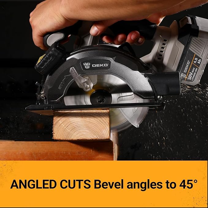 DEKOPRO 20V Cordless Circular Saw, 6-1/2-Inch Blade, 4500 RPM, 0-50 Degree Bevel Capability, Circular Saw Cordless with 4.0Ah Battery and Charger