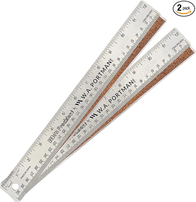 Breman Precision Metal Ruler 12 Inch Cork Back – 2 Pk Stainless Steel Straight Edge, Flexible Non-Slip Metal Ruler with Cork Backing – Imperial & Metric for Crafting, School, Workshop & Home Use