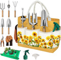 22Pcs Gardening Tools Set for Women Heavy Duty Garden Hand Tool Kit,Gifts for Mothers Day Mom Beginner Gardening Accessories with Sunflower Tote Bag/Shovel/RepottingMat/Plant Labels/Gloves-Yellow