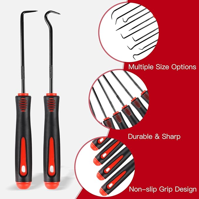 Rindion 10PCS Pick Set Mechanic, Hook and Pick Tool Set with Non-Slip Grip, Long & Mini Automotive Pick Set for O-Ring, Seal & Gasket Removal, Car Repair, Mechanical and DIY Use