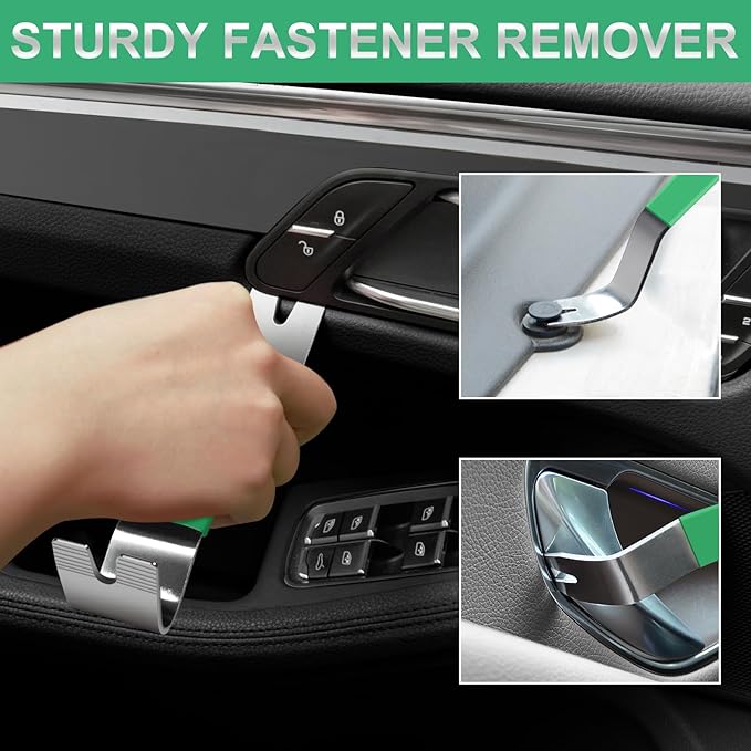11 PCS AutoTrim Removal Tool Kit, Metal Pry Tool Auto Fastener Remover Pry Bar Set Trim Remover Kits for Vehicle Door Panel, Audio Radio Panel, Dashboard Repair Kit Green