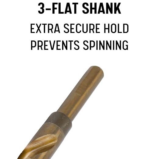 Drill America 5 Piece Cobalt Stepped Drill Bit Set with 1/2" Reduced 3-Flat Shank, Gold Oxide Finish for Drilling Acrylic, Steel, Hard Metals, GSC Series