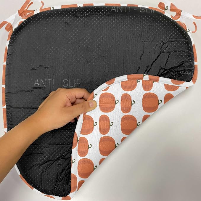 Lunarable Autumn Pumpkin Chair Seating Cushion, Simplistic Halloween Fruit Pattern on Plain Backdrop, Anti-Slip Seat Padding for Kitchen & Patio, 16"x16", Burnt Orange Green Brown