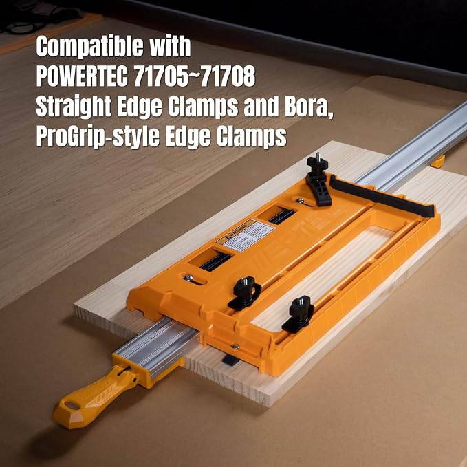 POWERTEC 72391 Circular Saw Track Plate with 24 Inch Straight Edge Clamp, Tool-Free Mounting System, Adjustable Fence for Fast and Accurate Cuts
