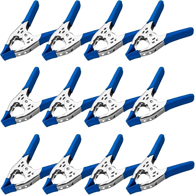 Lot of 12-6" inch Spring Clamp Large Super Heavy Duty Spring Metal Blue - 2.5 inch Jaw opening