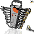 SUZUME 12-Piece Ratchet Wrenches Set Metric (8-19mm) with 180° Flex Head | 72-tooth Cr-V Black Nickel Coating No Skip For Automotive Car, SUV, Moto, Bike, Machine, Bicycle, Motorcycle Repair Home DIY