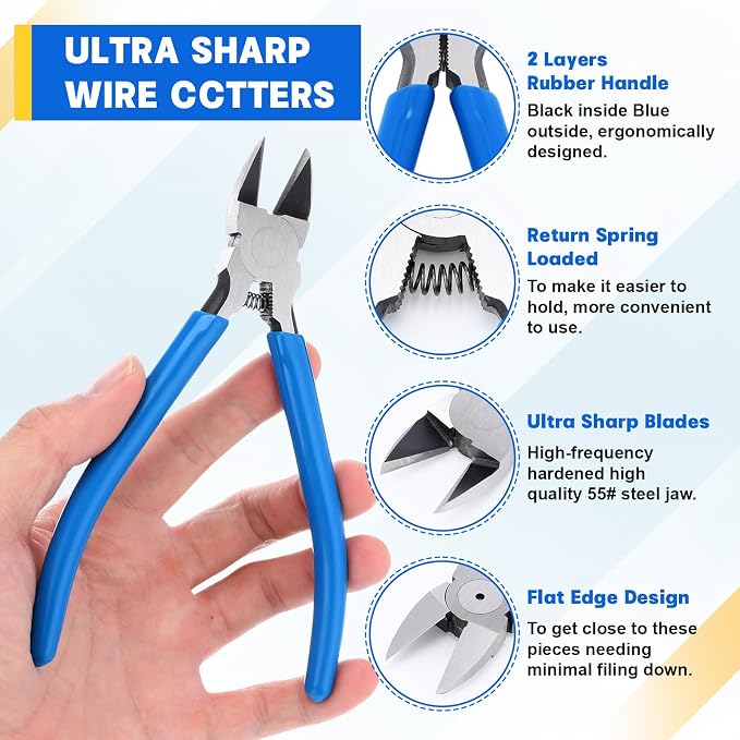 12 Pack Wire Cutters Bulk 6 Inches Blue Precision Flush Cuts Small Cutting Pliers for Craft Jewelry Making Electrical