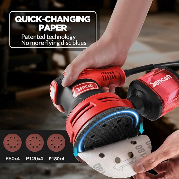5" Electric Random Orbital Sander, 2.5 Amp Power Variable Speed Palm Sander with Vacuum Dust Collector for Woodworking, Refinish Furniture