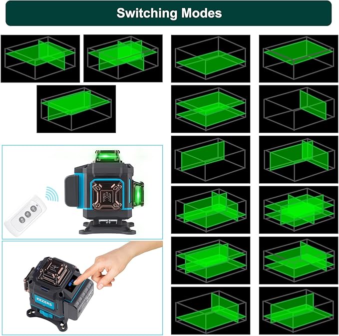 KEZERS Laser Level Set with Receiver,4 x360 Self Leveling Laser Level with Tripod and Grade Rod for Construction,Home Renovation,Hanging Pictures,2 Batteries,Remote Control,Touch Screen