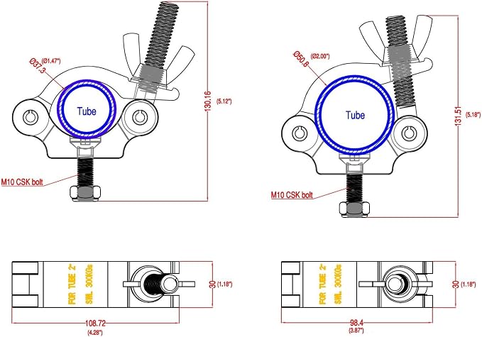 MFL. Heavy Duty Truss Clamp, 660 lb Aluminum Alloy DJ Light Clamps, Fits 1.5-2.0 Inch Truss for Stage Lighting Projector Par Lights, TUV Certificated ID: 50393001, Silver, Pack of 4
